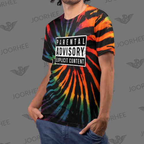 Tie dye spiral rainbow Parental Advisory Design t-shirt