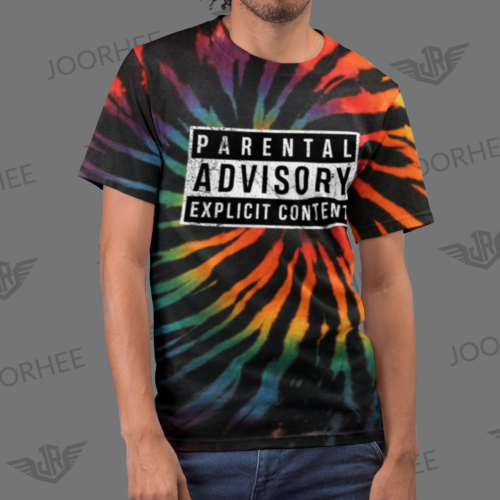 Tie dye spiral rainbow Parental Advisory Design t-shirt