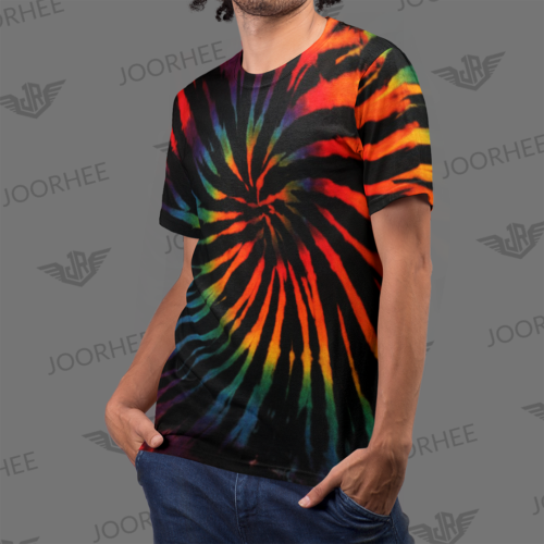 Reverse tie dye spiral rainbow t-shirt