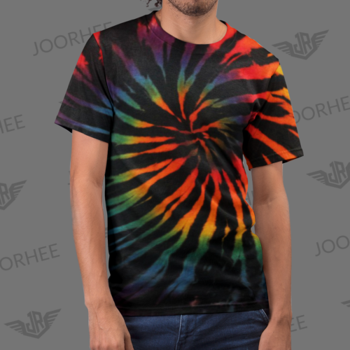 Reverse tie dye spiral rainbow t-shirt