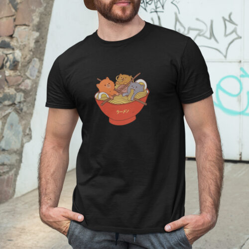 Cat Ramen Animal Food Graphic T-shirt