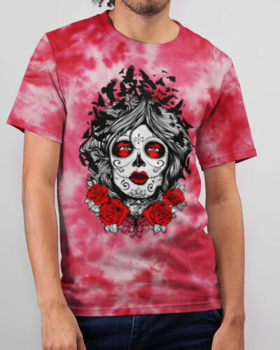 DAY OF THE DEAD red crumple tie dye t-shirt