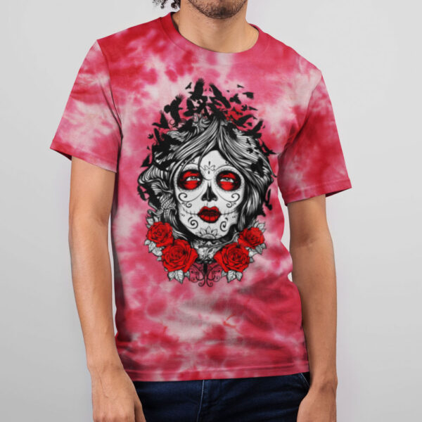 DAY OF THE DEAD red crumple tie dye t-shirt