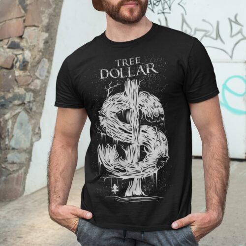 Tree Dollar Line Art Vintage Graphic T-shirt