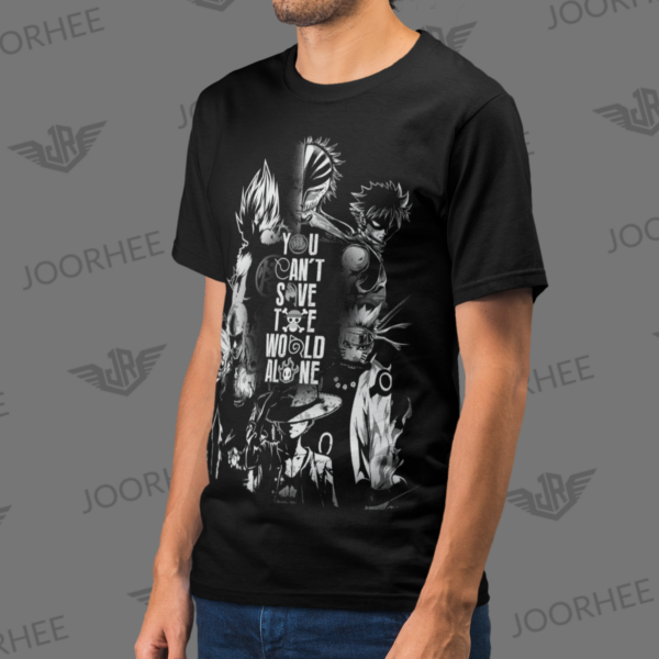 You Can't Save The World Alone Japanese Anime T-shirt - Image 2