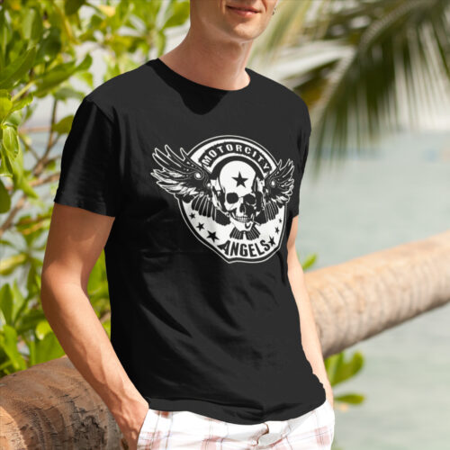 Skull Angel Biker Graphic T-shirt