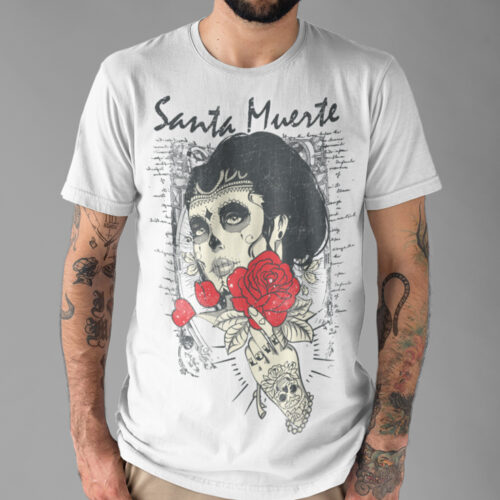 Santa muerte Rose Skull Vintage T-shirt