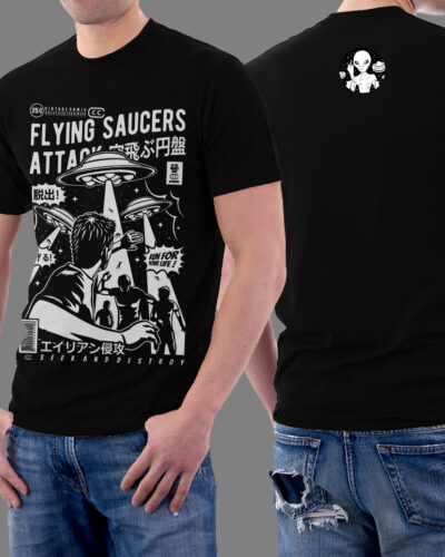 UFO Attack Funny Anime Graphic T-shirt