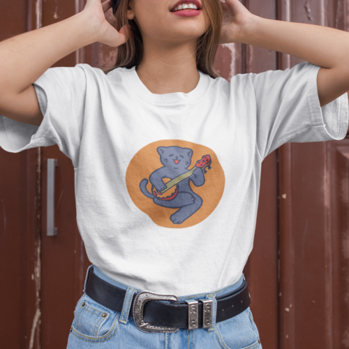 Banjo Cat Funny Animal Music Graphic T-shirt