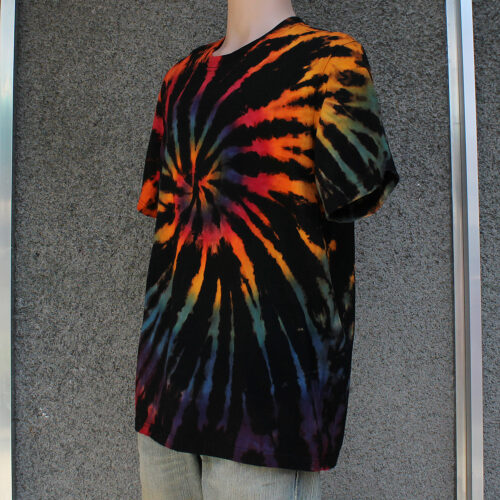Reverse tie dye spiral rainbow T-shirt