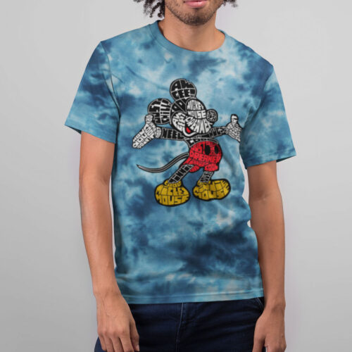 Mickey Mouse Typography Crumple Blue Tie Dye T-shirt