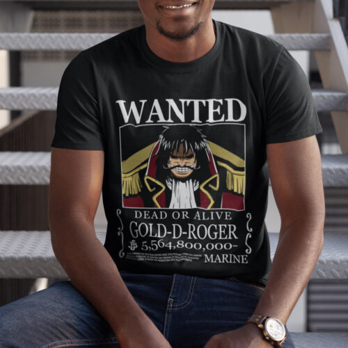 Bounty Gol D Roger Anime Typography Wanted Graphic T-shirt
