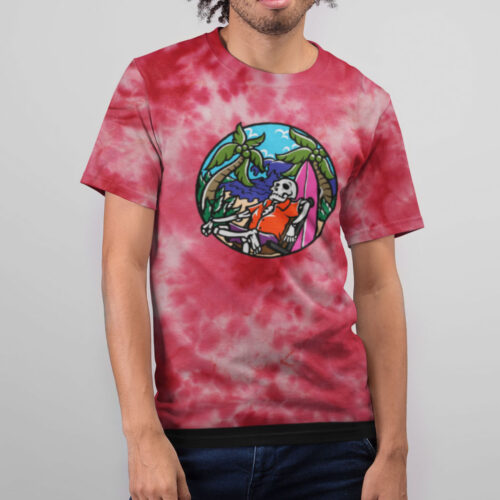 Paradise Beach Skull Red Clouds Tie Dye T-shirt