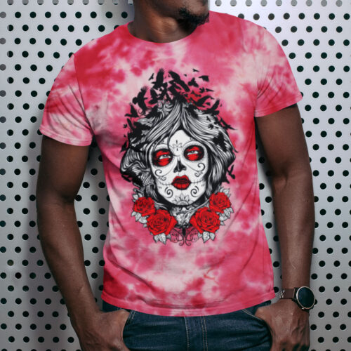 DAY OF THE DEAD red crumple tie dye t-shirt