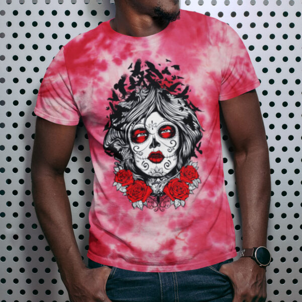 DAY OF THE DEAD red crumple tie dye t-shirt - Image 3