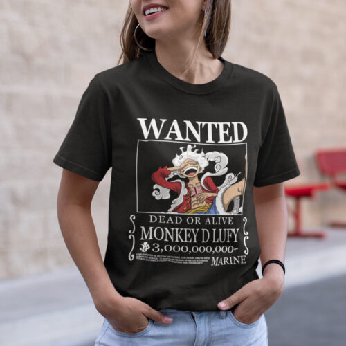 Bounty Lufy Anime Typography Wanted Graphic T-shirt