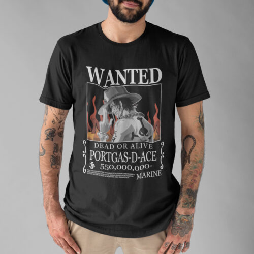 Bounty Ace Anime Typography Wanted Graphic T-shirt
