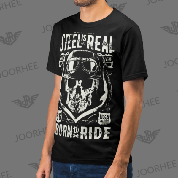 Steel Is Real Unique Skull Biker T-shirt - Image 2