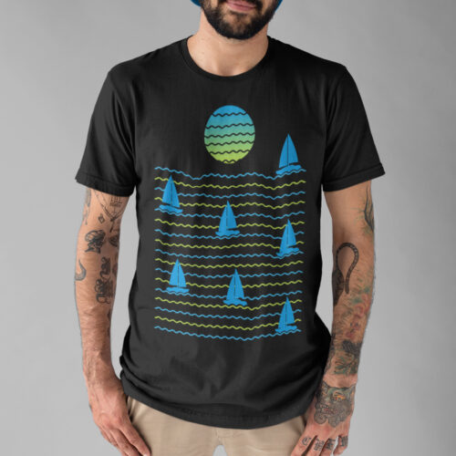 Sunset Sailing Line Art Graphic T-shirt