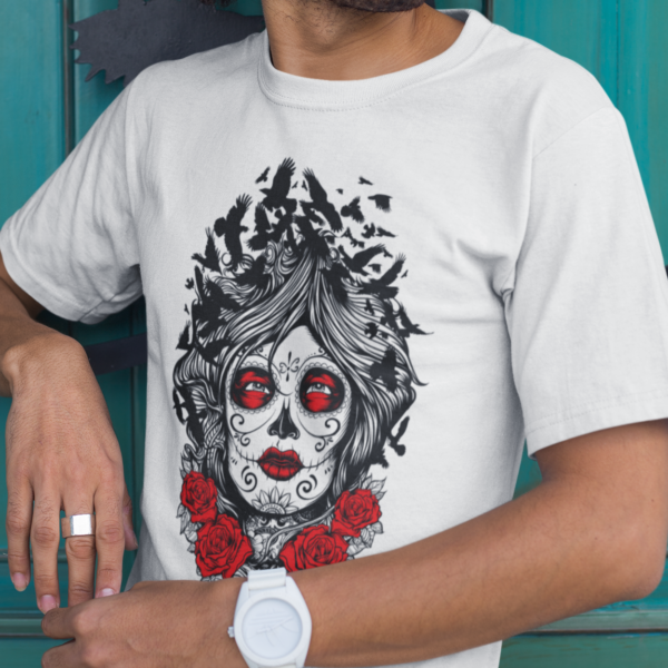 Day Of The Dead-Rose Grunge Graphic T-shirt - Image 2