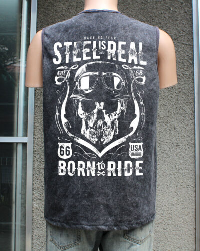 Born To Ride Black Acid Wash Tie Dye Tank Top