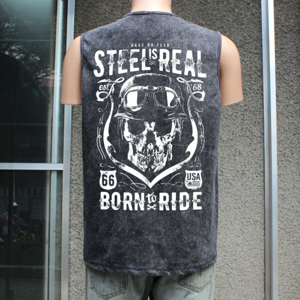 Born To Ride Black Acid Wash Tie Dye Tank Top