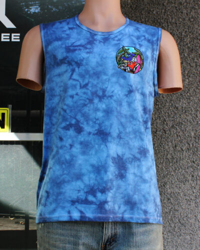 Beach Skull Blue Crumple Tie Dye Tank Top