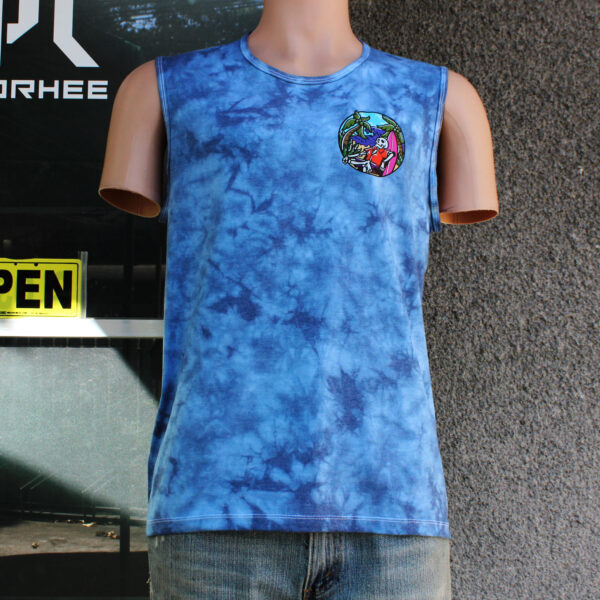 Beach Skull Blue Crumple Tie Dye Tank Top