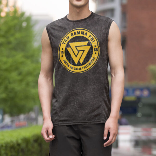 Tau Gamma Black Acid Wash Tie Dye Tank Top - Image 2