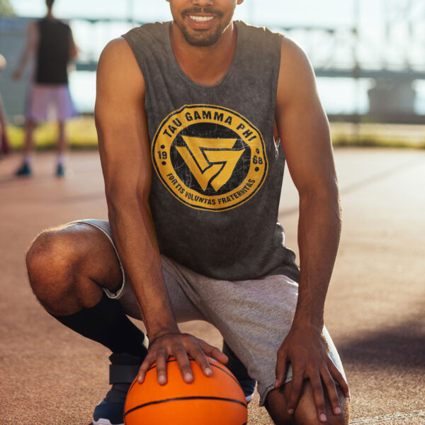 Tau Gamma Black Acid Wash Tie Dye Tank Top - Image 4