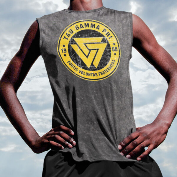 Tau Gamma Black Acid Wash Tie Dye Tank Top