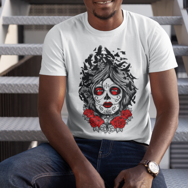 Day Of The Dead-Rose Grunge Graphic T-shirt - Image 3