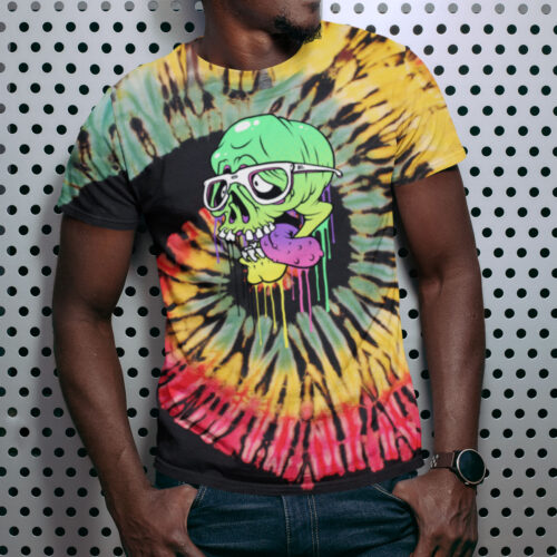 COLOR Skull multi color spiral tie dye t-shirt