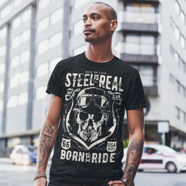 Steel Is Real Unique Skull Biker T-shirt - Image 3