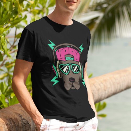 Cool Dog Funny Animal Music Graphic T-shirt