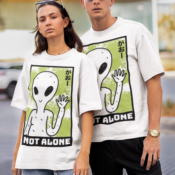 Not Alone Alien Funny Space T-shirt - Image 3