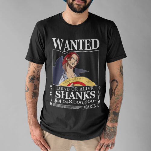Bounty Shanks Anime Typography Wanted Graphic T-shirt