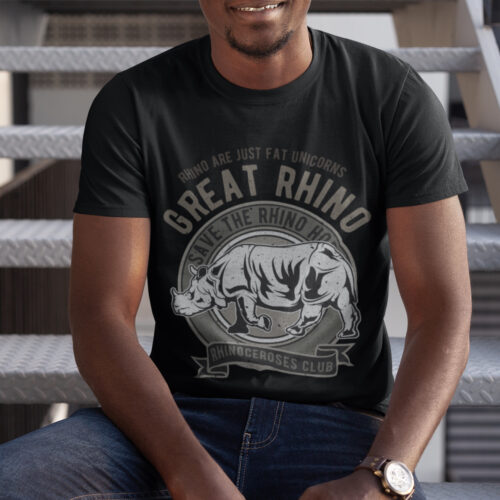 Rhino Animal Typography Graphic T-shirt