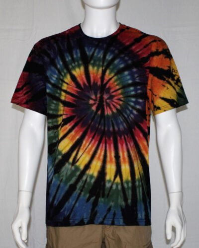 Reverse tie dye spiral rainbow t-shirt