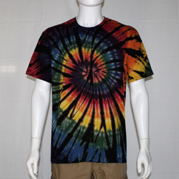Reverse tie dye spiral rainbow t-shirt